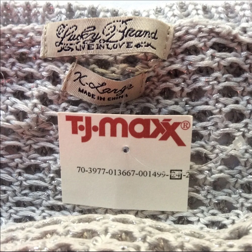 LUCKY BRAND SILVER CROCHET SWEATER NWT JUNIORS XL